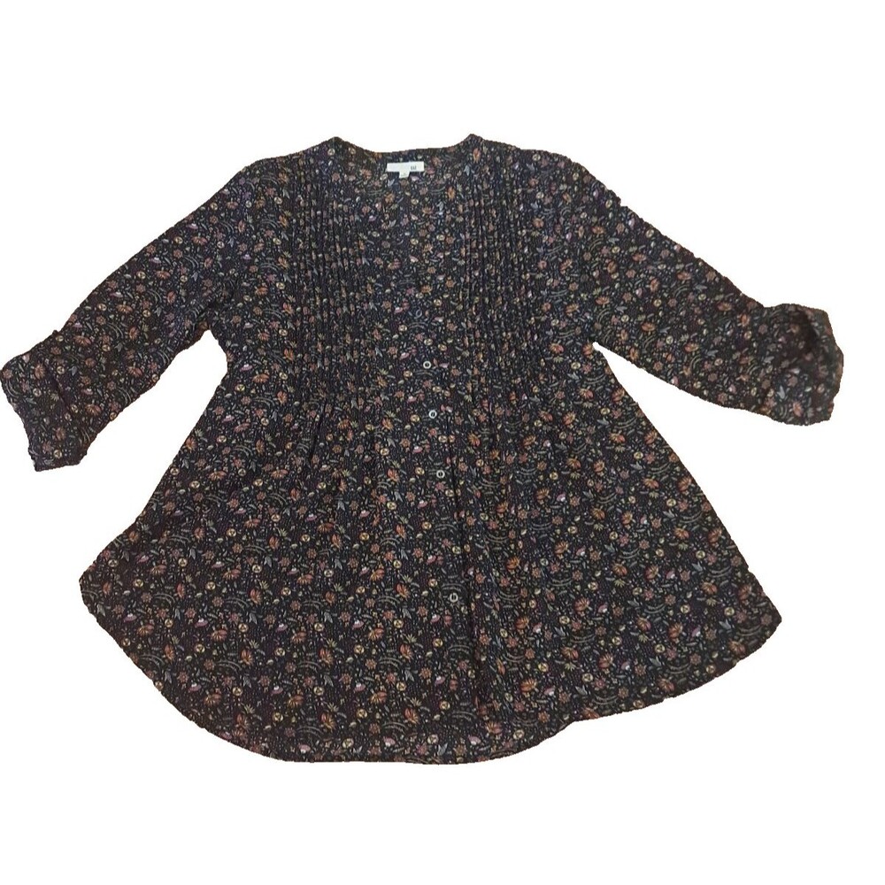Womens Kaii Y2K Tunic Top Brown Floral Roll Tab Sleeves Boho Dark Forest XL